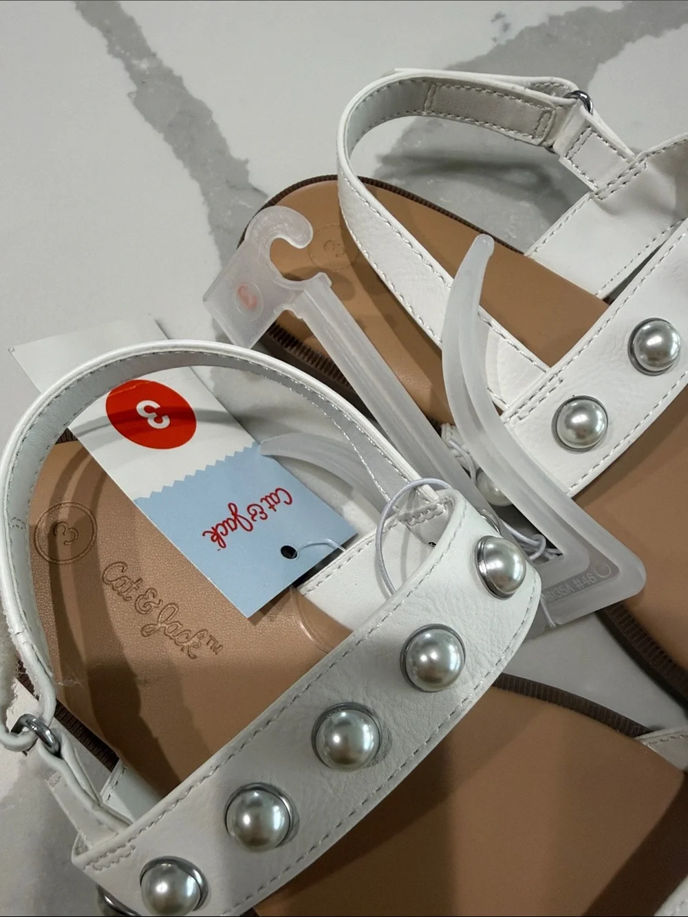 Cat & Jack White Pearl-Stud Strappy Sandals for Women
